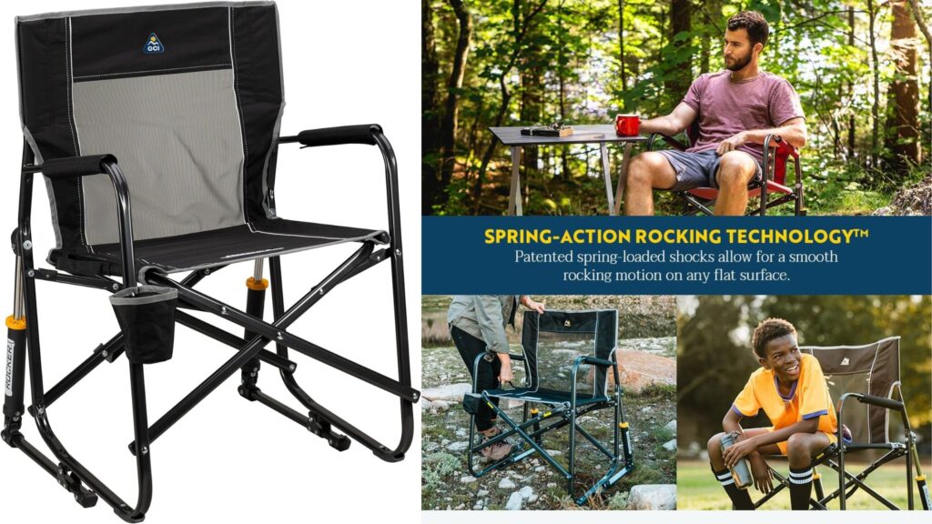 “GCI Outdoor Freestyle Rocker with beverage holder for outdoor relaxation.”