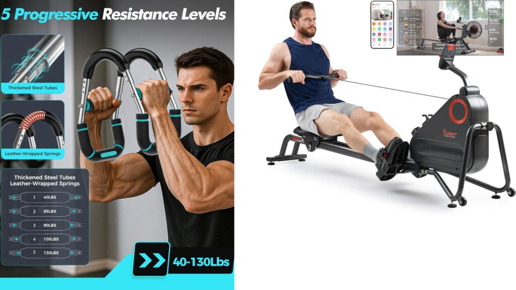 "Compact home fitness gear set with dumbbells, resistance bands, and yoga mat"